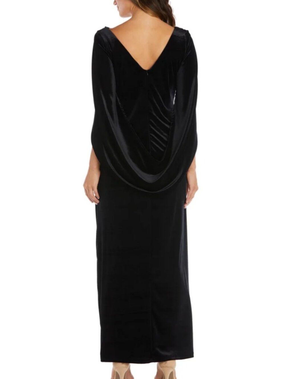 Black Velvet Draped Shawl Back Column Gown Dress Sz 16 Formal Vamp Black Tie EUC - Picture 12 of 12